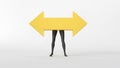 3d render, abstract info graphics, business strategy metaphor, black legs with yellow arrow in a stable position, choice concept,