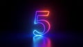 3d render, abstract linear neon number five, glowing digit isolated on black background