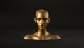 3d render of abstract mannequin female head on black background. Fashion woman. Gold human face.