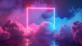 A 3d render with an abstract minimal background, pink blue neon light squares with copy space, illuminated stormy clouds Royalty Free Stock Photo