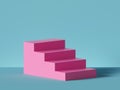 3d render, abstract minimal background. Pink steps, stairs isolated on blue. Blank pedestal, empty podium. Royalty Free Stock Photo