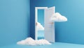 3d render, abstract minimal background with white clouds flying out the tunnel or studio light, Generated AI Royalty Free Stock Photo