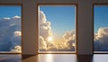 3d render, abstract minimal background with white clouds flying out the tunnel or studio light, Generated AI Royalty Free Stock Photo