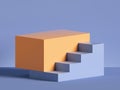 3d render, abstract minimal background. Yellow steps, stairs isolated on violet. Blank pedestal, empty podium.