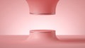 3d render, abstract minimal futuristic pink background, empty cylinder podium or round stage, blank showcase stand mockup