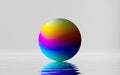 3d render, abstract minimal geometric background. Colorful iridescent round shape above the water, ripples and reflection Royalty Free Stock Photo