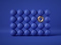 3d render, abstract minimal geometric design: golden torus amongst the blue balls isolated on blue background. Balance, gravity,