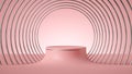 3d render, abstract minimal pink background, empty cylinder pedestal with silver art deco frame, blank mockup, vacant place