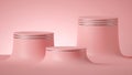 3d render, abstract minimal pink background, empty cylinder pedestals blank mockup, vacant place for product display, round podium