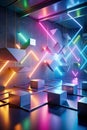 3d render, abstract minimalist geometric background, glowing multicolored arrows They were all running andaround