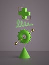 3d render, abstract monochrome green geometric shapes isolated on neutral background. Funny futuristic puzzle toy. Vivid color.