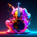 3d render, abstract music background with violin, smoke and fire generative AI