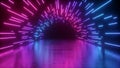 3d render, abstract neon background, performance stage, empty tunnel, long corridor, path, road, floor reflection, pink blue