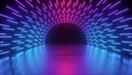 3d render, abstract neon background, performance stage, round tunnel, empty corridor, podium with floor reflection, pink blue Royalty Free Stock Photo