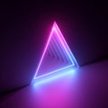 3d render, abstract neon background, pink blue violet light, ultraviolet triangular hole in the wall. Window, open door,