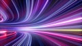 3d render, abstract neon background, space tunnel turning to left, ultra violet rays, glowing lines, virtual reality jump Royalty Free Stock Photo