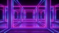 3d render, abstract neon geometric background, lines glowing in ultraviolet light, inside cubic shape cage, hypercube concept
