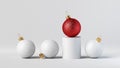 3d render, abstract originality concept. Christmas infographics. White chart with red glass ball. Financial statistics, business