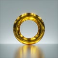 3d render, abstract primitive geometrical shape, shiny metallic yellow gold ring, round frame with copy space, glossy chrome