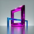 3d render, abstract primitive geometrical shapes, pink blue square metallic frames linked, glossy chrome objects isolated on light Royalty Free Stock Photo