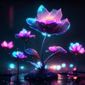 3d render, abstract purple flower with neon lights on a dark background Generative AI Royalty Free Stock Photo
