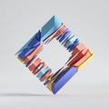 3d render, abstract random mosaic pieces, cracked rhombus, square shape with hole. Blue red yellow elements. Royalty Free Stock Photo