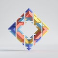 3d render, abstract random mosaic pieces, cracked rhombus, square shape with hole. Blue red yellow elements. Royalty Free Stock Photo