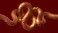 3d render, abstract red background with golden wavy snake, shiny metallic chinese dragon scales texture, unique wallpaper Royalty Free Stock Photo