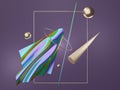 3d render abstract simple geometric shapes with mystic hologram or holographic design. realistic primitives composition scene for