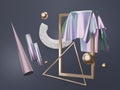 3d render abstract simple geometric shapes with mystic hologram or holographic design. realistic primitives composition scene for