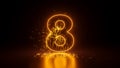 3d render, abstract sparkling linear number eight, glowing digit 8 isolated on black background