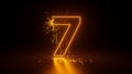 3d render, abstract sparkling linear number seven, glowing digit 7 isolated on black background