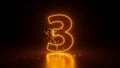 3d render, abstract sparkling linear number three, glowing digit 3 isolated on black background