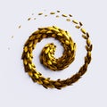 3d render, abstract spiral helix with snake skin texture with shiny golden scales Royalty Free Stock Photo