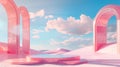 3d Render, Abstract Surreal pastel landscape background with arches and podium for showing product