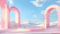 3d Render, Abstract Surreal pastel landscape background with arches and podium for showing product