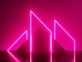 3d render, abstract trendy geometric background with glowing arch. Pink neon light over empty stage. Royalty Free Stock Photo