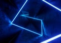 3d render, abstract tunnel background with blue neon lights Royalty Free Stock Photo