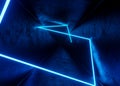 3d render, abstract tunnel background with blue neon lights Royalty Free Stock Photo