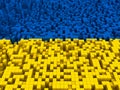 3D abstract Ukraine flag background of extruding blocks