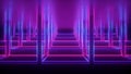 3d render, abstract violet neon geometric background, cubic shape, lines glowing in ultraviolet light, empty steps, stairs, square