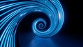 3d render, abstract wallpaper of blue spiral vortex. Hypnotic neon lines. Streaming energy. Particles moving and leaving glowing Royalty Free Stock Photo