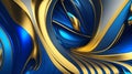 3d render of abstract wavy metallic background with gold and blue colors