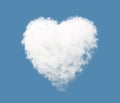 3d render. Abstract white cloud isolated on blue background. Love symbol. Heart shaped cumulus clip art. Sky illustration. Royalty Free Stock Photo