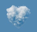 3d render. Abstract white heart shaped cloud isolated on blue background. Love symbol clip art. Sky illustration, cumulus. Royalty Free Stock Photo