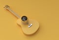 3D Render Acoustic Guitar with camera lens 3d illustration Design