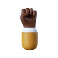 3d render, African American cartoon character hand fist gesture. Business icon. Strength or protest clip art isolated on white
