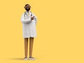 3d render. African cartoon character doctor full size. Medical clip art isolated on yellow background