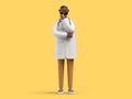 3d render. African cartoon character doctor thinking. Medical clip art isolated on yellow background