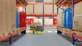 3D render of AGV carrying carton in smart warehouse